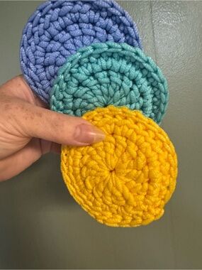 Handmade Crochet dish Scrubbies - Yellow, Teal, Lavender